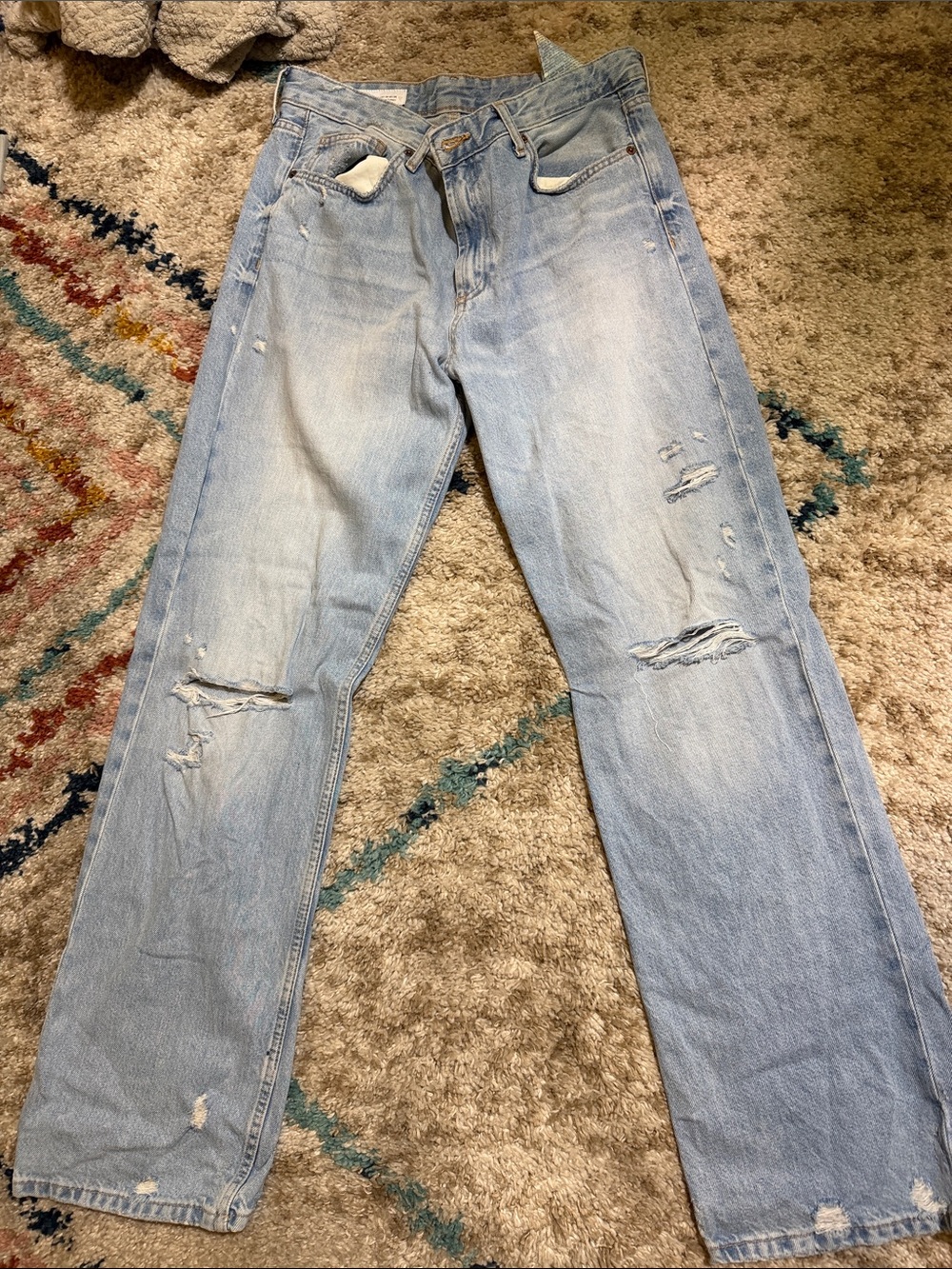 Zara Light Blue Distressed Straight Jeans